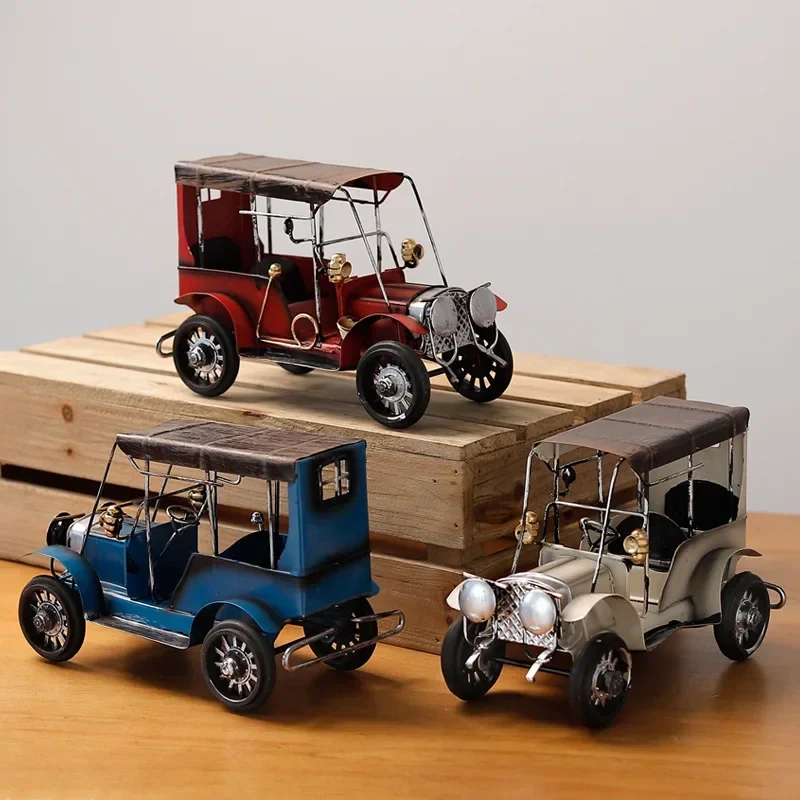 

Antique Car Figurine Iron Art Ornament Home Decor Retro Bedroom TV Cabinet Bookcase Office Desktop Accessories Crafts Gift