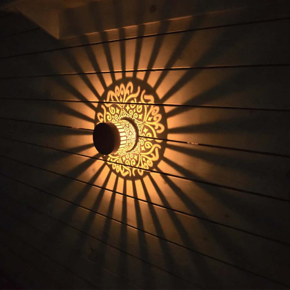 تعمل بالطاقة الشمسية الجدار مصباح أضواء سياج معدني في الهواء الطلق مقاوم للماء جدار سطح السفينة خطوة أضواء ماندالا موضوع فناء مصباح بعمود ديكور #3