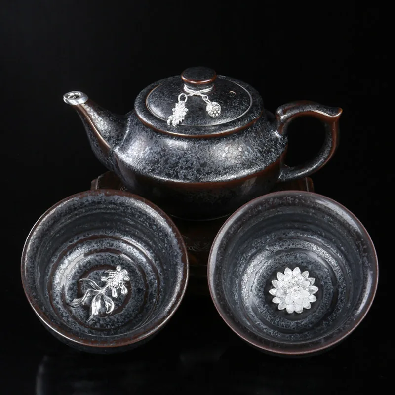 Jiazhan Kiln Li Jia Stack Tianmu Porcelain Complete Kung Fu Gift Set, Portable Tea Set