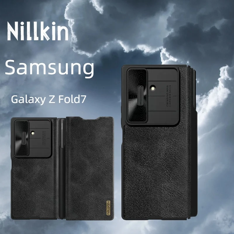 

NILLKIN For Samsung Galaxy Z Fold 7 5G Case Luxury Leather Slide Lens Protection Back Cover With S-Pen For Samsung Z Fold 7