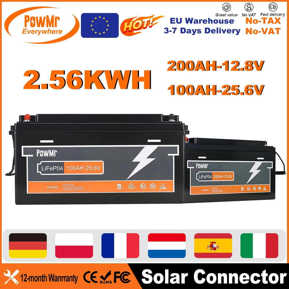 Pacco Batteria 12V-200AH 24V-100AH con BMS, Celle Ricaricabili al Litio Ferro Fosfato di Grado A per Campeggio, Veicoli Elettrici e Sistemi Domestici