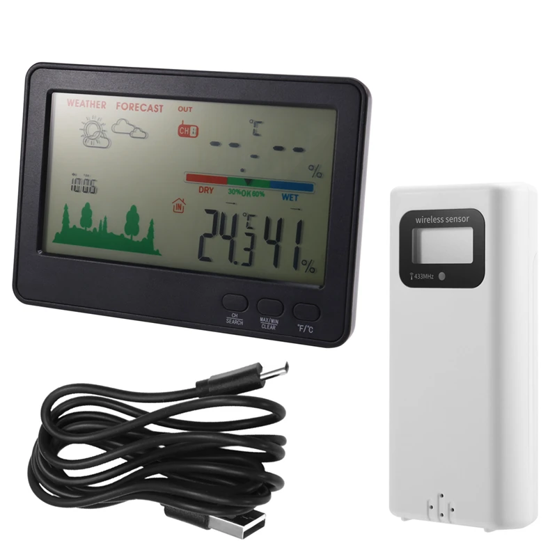 Indoor Outdoor Thermometer And Hygrometer Wireless Weather Stations With 328Ft/100M Range, Temperature And Humidity
