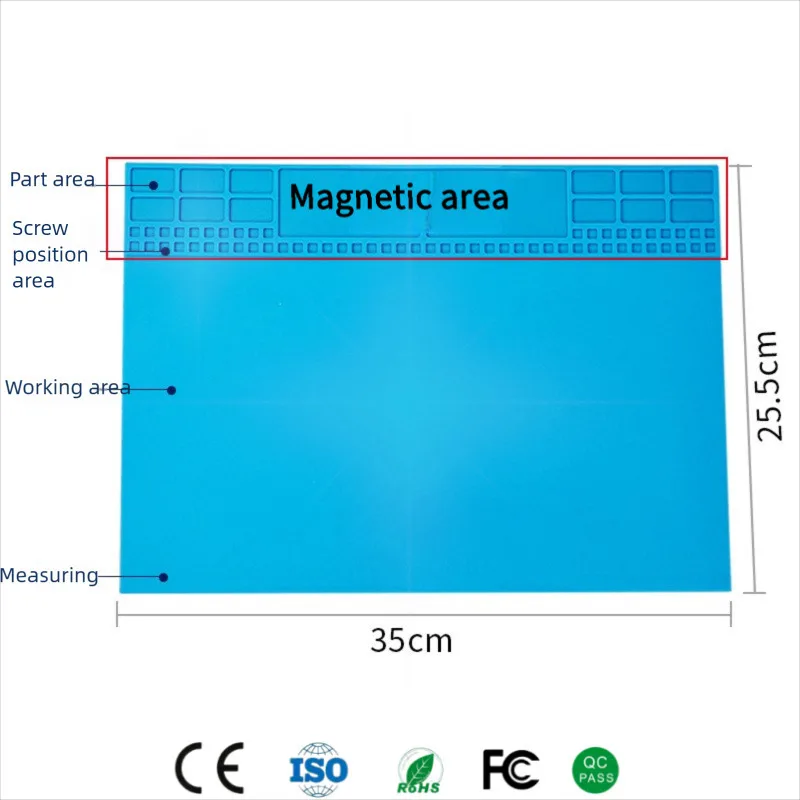 

Heat-Resistant Silicone Work Mat with Magnetic Back Maintenance-Friendly High-Temperature Insulation Pad for Mobile Phone Repair