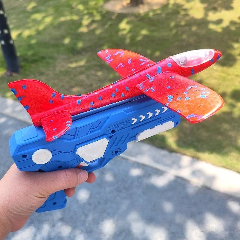 Catapult Foam Plane Gun Fire Outdoor Sports Hand Toss Flying Glider Toy Boys GGirls