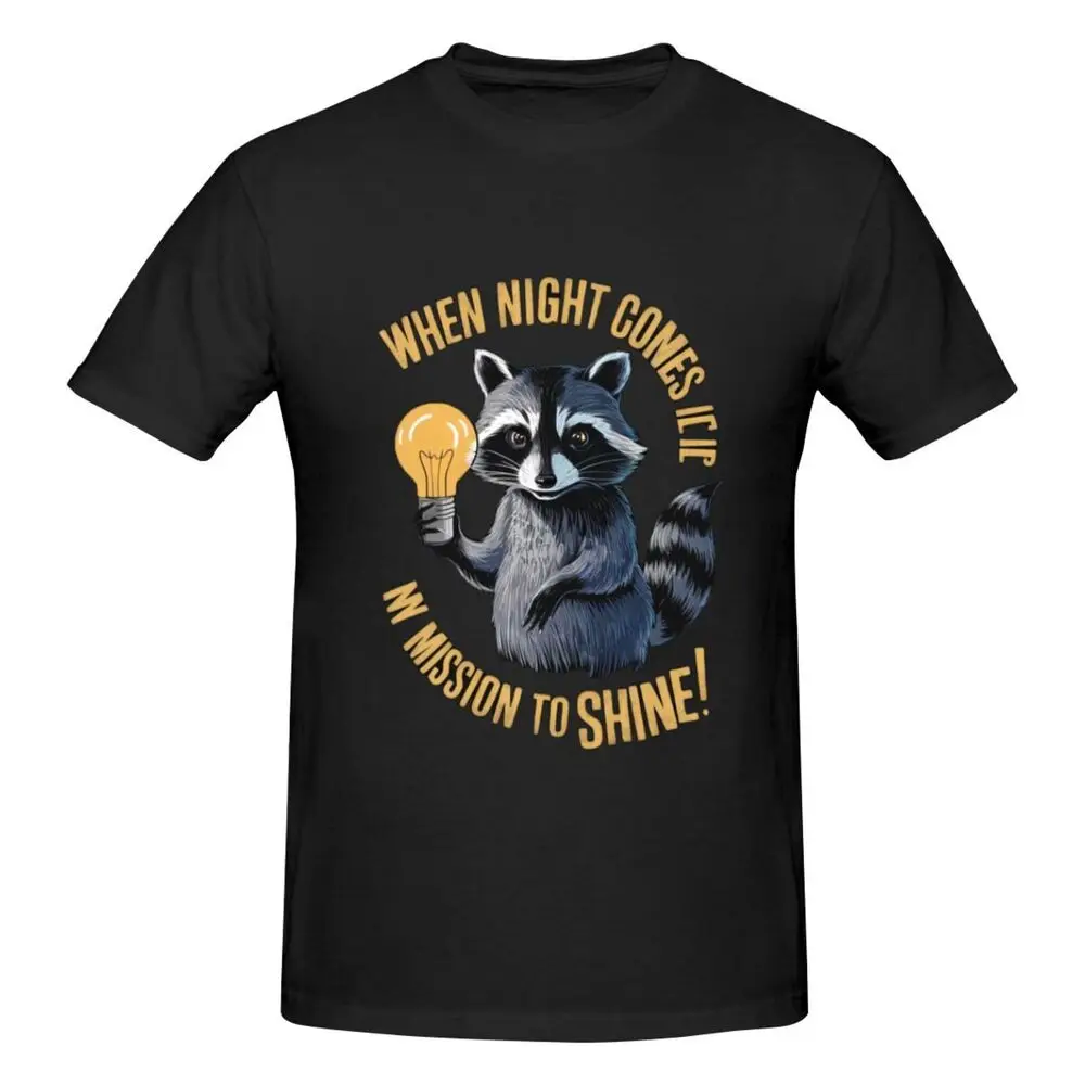 Creative Light Bulb Raccoon Text Print Men's Short Sleeve T-Shirt  Tees Y2K tops Unisex Summer Short Sleeve