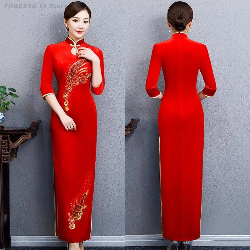 

Сексуальное бархатное женское платье Ципао, традиционное вечернее платье Chesongam для банкета, новое платье в китайском стиле, тонкие длинные велюровые Ципао