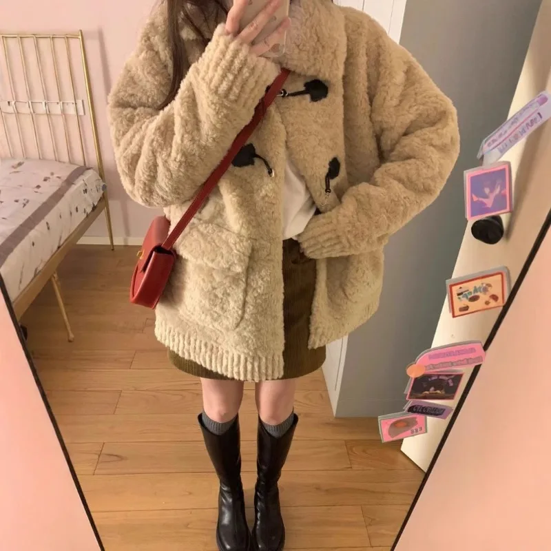 

Thick Warm New Arrival Autumn Winter Loose Slimming Top Casual Korea Style Long Sleeve Length Not Regular Lamb Fur Coat