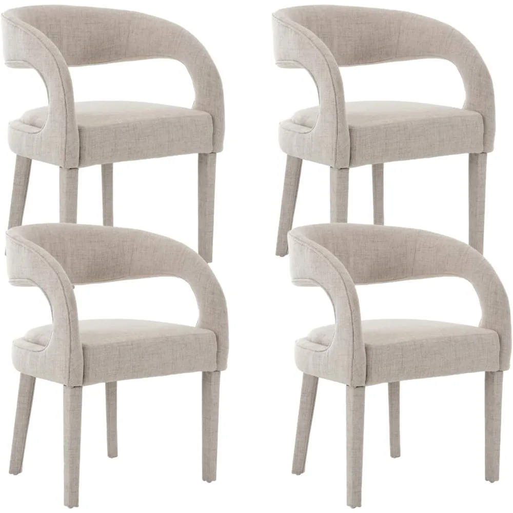 Modern Dining Chairs Set of 4, Upholstered Linen Kitchen & Dining Room Chairs with Arms/Open Back Comfy Accent Chairs