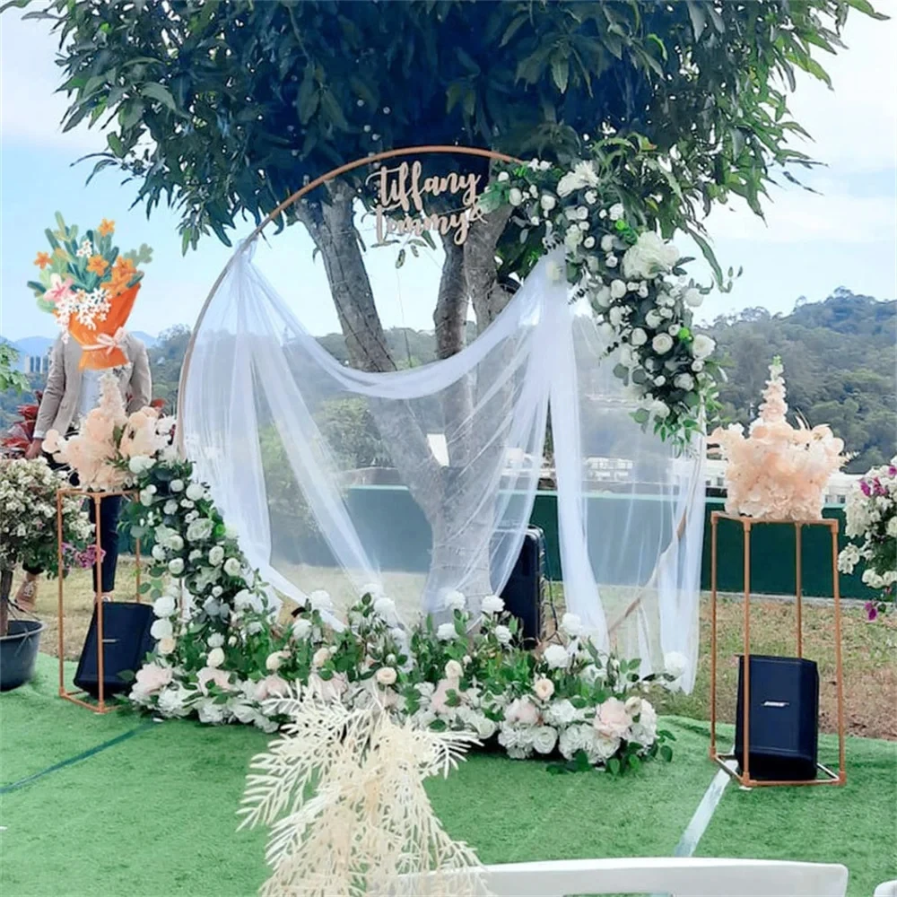 Gold Round Backdrop Stand Metal Circle Balloon Arch Frame Wedding Flower Wall Arch Birthday Anniversary Party Layout Decoration