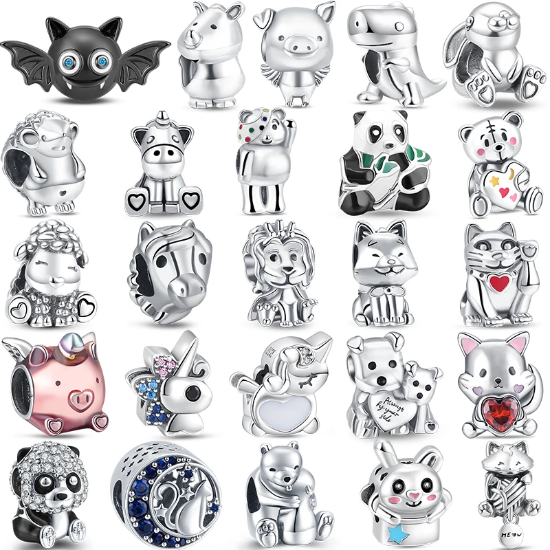 

New 925 Sterling Silver Panda Cat Reindeer Pendant Charms Animal Series Fit Original Pandora Bracelet Women Jewelry Fine Gifts