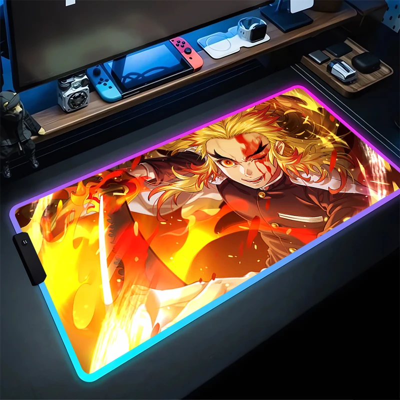 RGB Mouse Pad D-Demon S-Slayers Non-Slip Rubber Edge locking mousepads Game play mats notebook computer Rengoku Kyoujurou Decor