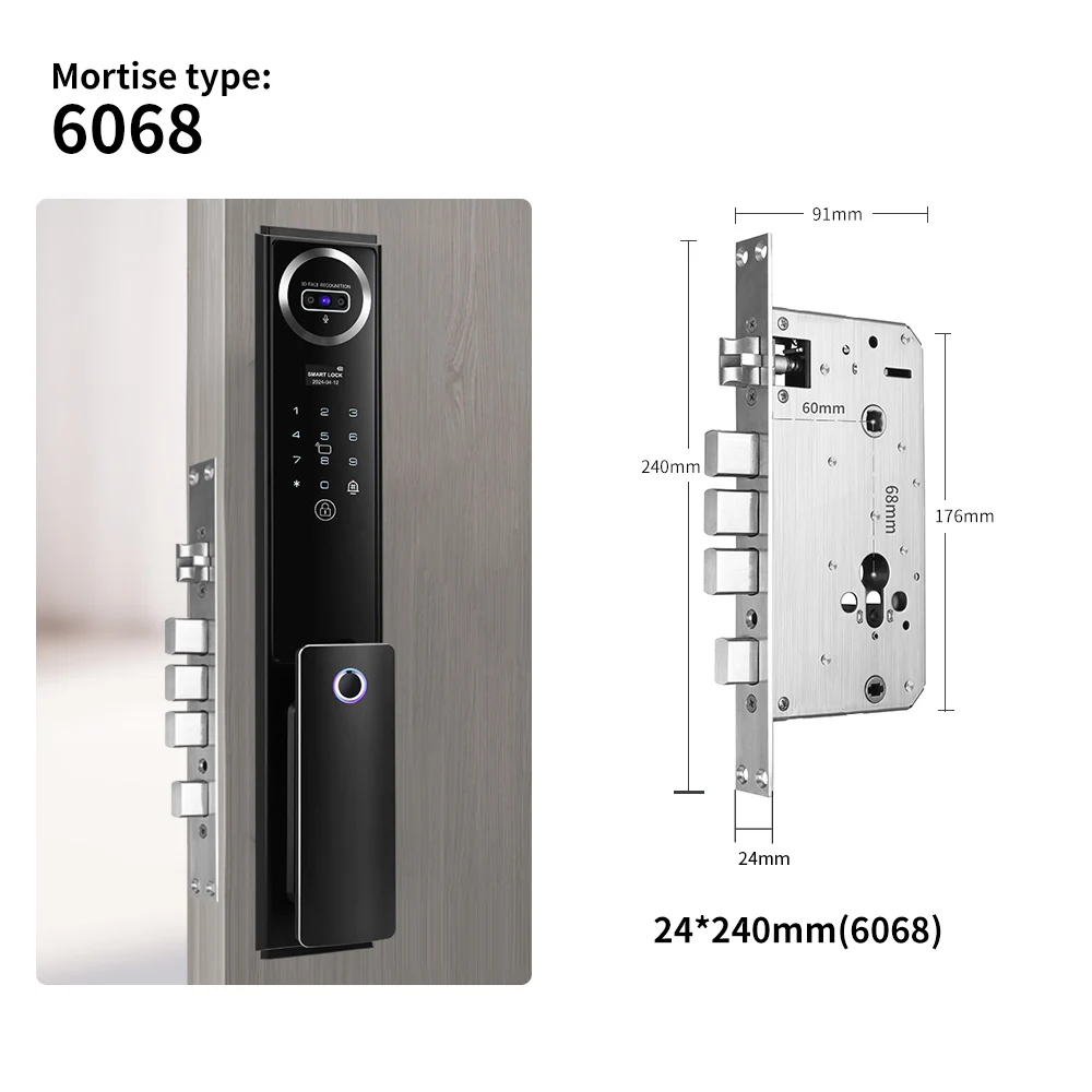 Tuya Wifi APP Video Intercom Automatic Face ID Narrow Profile Aluminum Smart Lock with Password Intelligent Door Lock