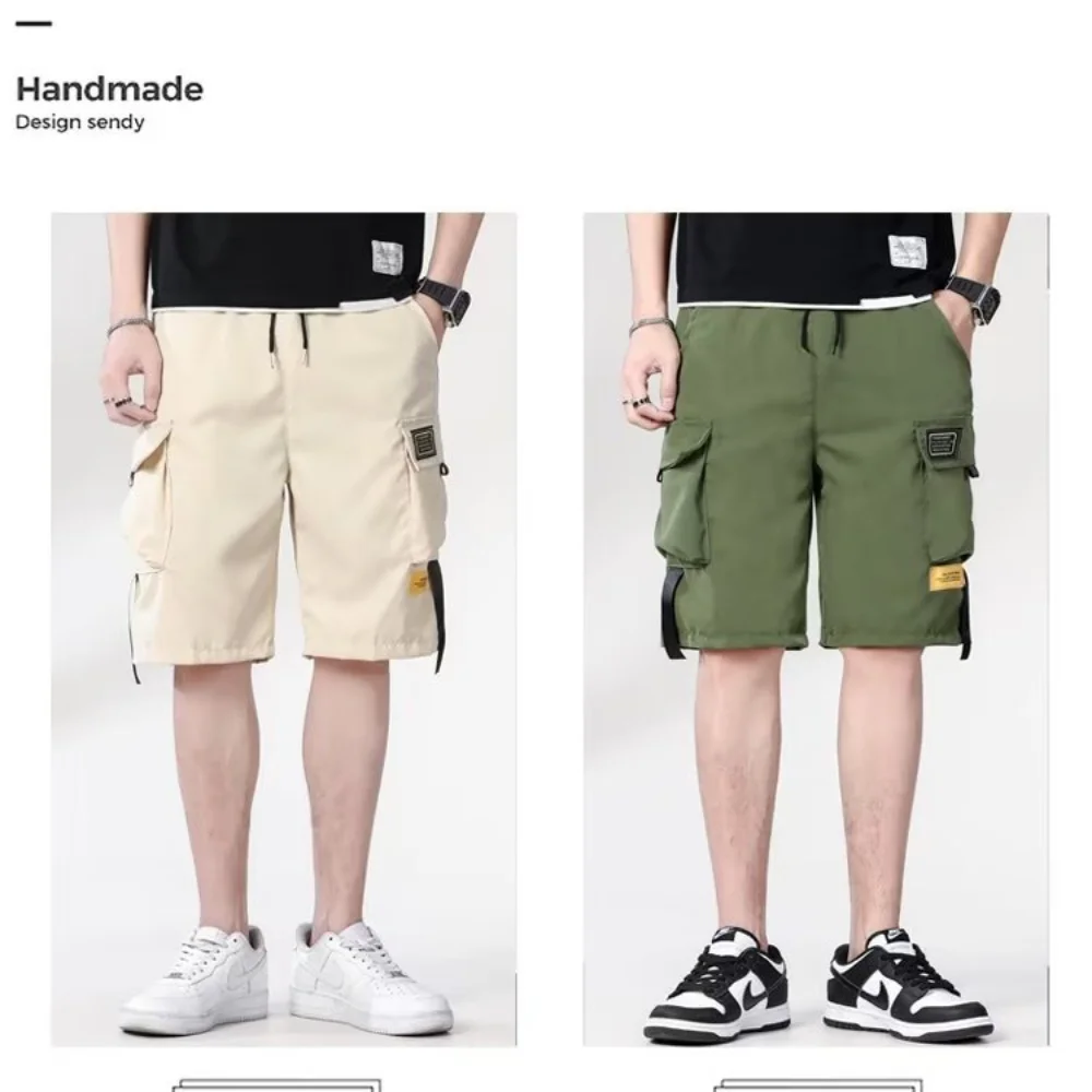 

Men's workwear shorts with multiple pockets, mid length shorts, summer thin fit, loose five quarter pants, quick drying pants