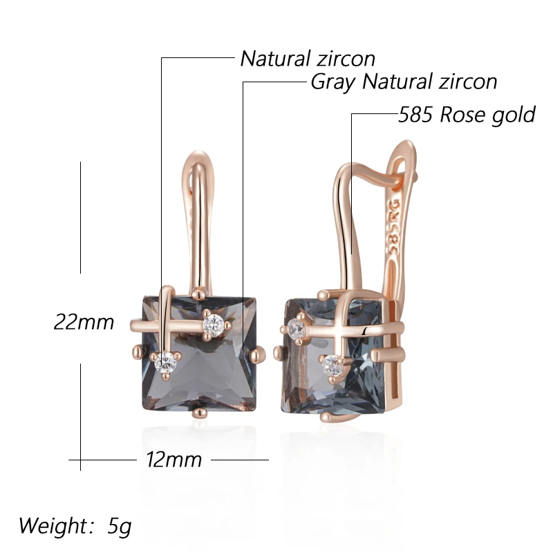 Kinel Hot Shiny Grey Natural Zircon Drop Earrings for Women Fashion 585 Rose Gold Color High Quality Daily Fine Vintage Jewelry