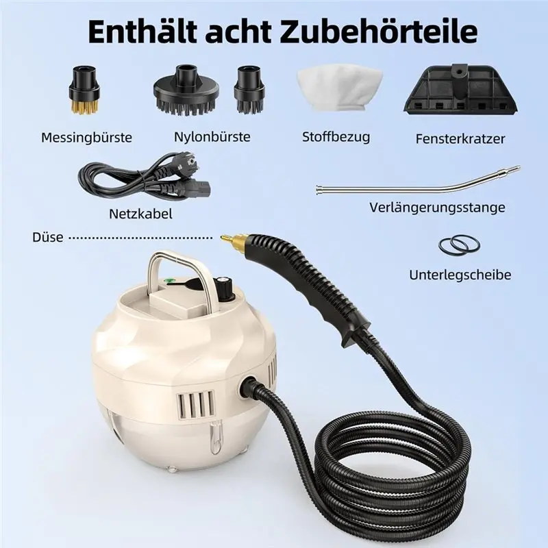 A23F-Steam Cleaner,Heating Time 15 Seconds,1 L Water Tank,3800W Power,6Speed Settings,For Floor,Kitchen,Windows,Cars Eu Plug