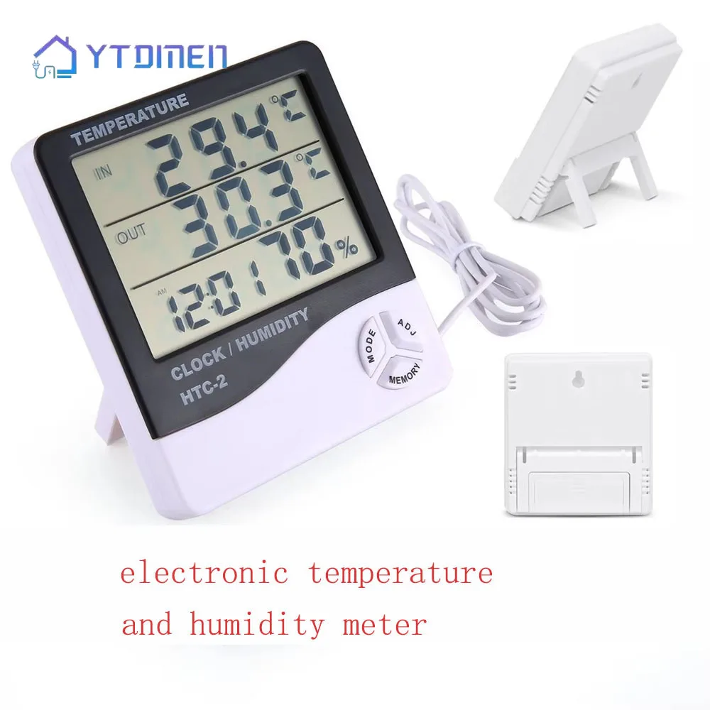 1pc LCD HTC-1 HTC-2 Digitale Temperatur Feuchtigkeit Meter Hause Indoor Outdoor Hygrometer Thermometer Wetter Station mit Uhr