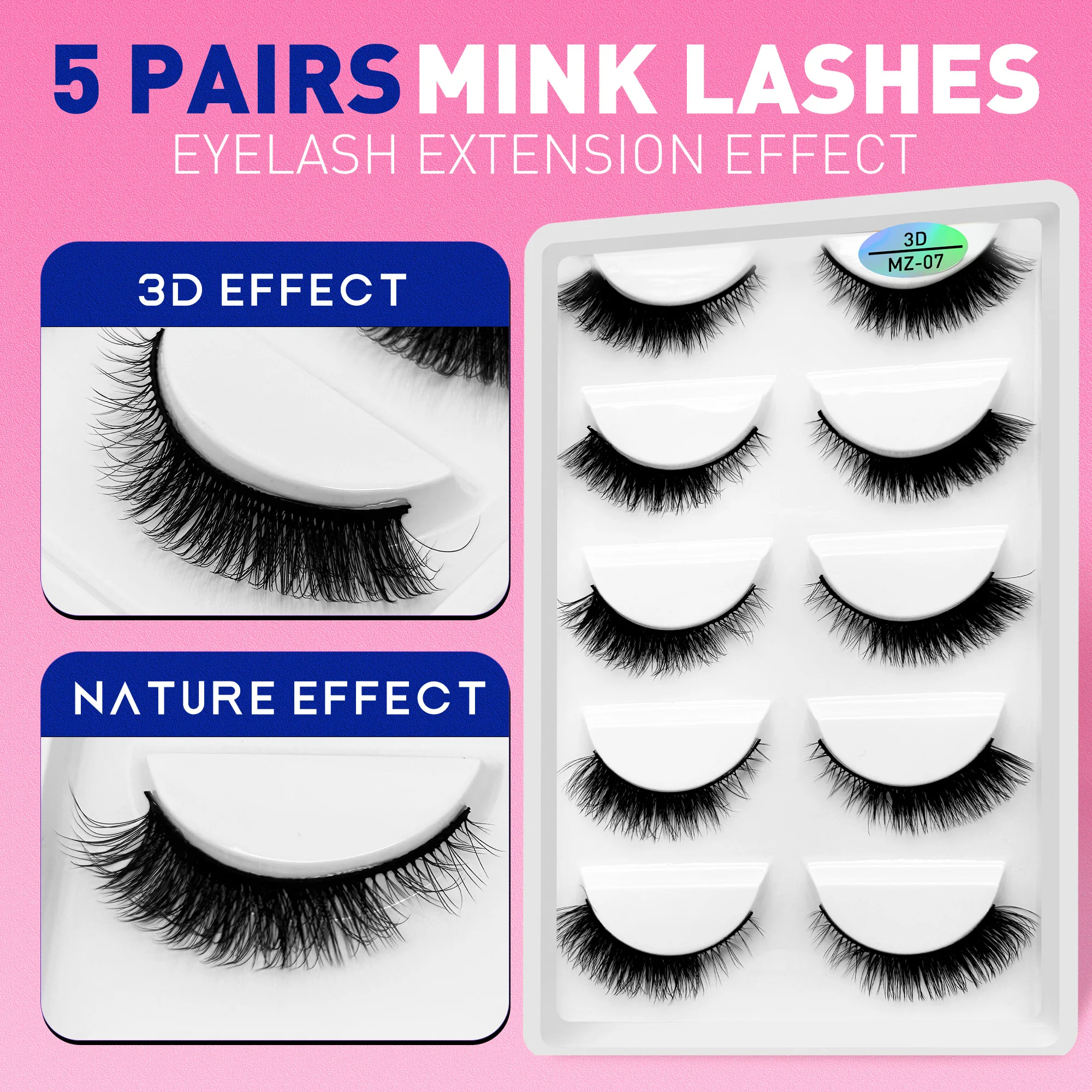 رموش المنك المتوسطة الرموش الصناعية طويلة 5 زوج/حزمة ثلاثية الأبعاد مجعد سميكة رموش بالمنك بالجملة نظرة طبيعية مثل لاش تمديد #2