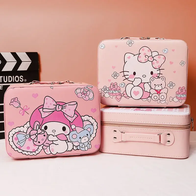 

Sanrio Kuromi Women Cosmetic Bag Cartoon Anime Makeup Box Waterproof Hello Kittys Travel Storage Bag Beauty Case Girl Gift