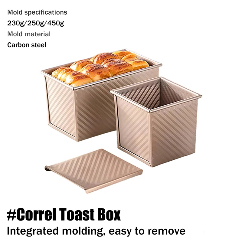 1Pcs Rectangle Loaf Pan With Cover Oven Baking Mould Cake Non-Stick Corrugated Toast Box Aluminized Steel Bread Mold Tool