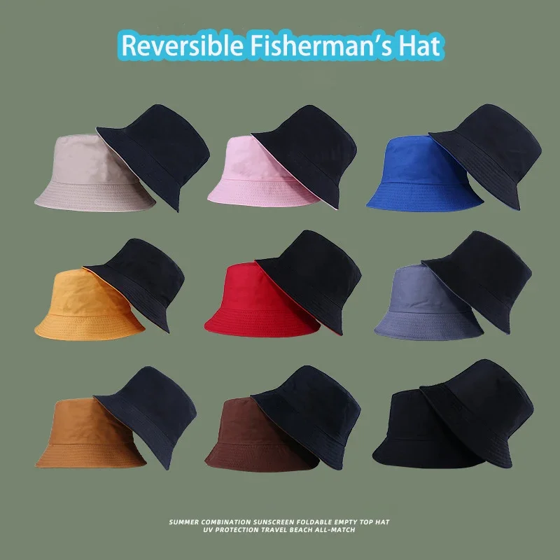 Reversible Cotton Bucket Hat Two Side Wear Unisex Simple Bob Cap Hip Hop Gorros Men Women Panama Cap Beach Fishing Boonie Sunhat