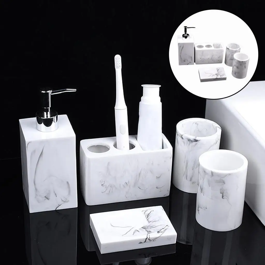 Bath Bathroom Accessories Set 5-pack Resin Toothbrush Holder Soap Dish