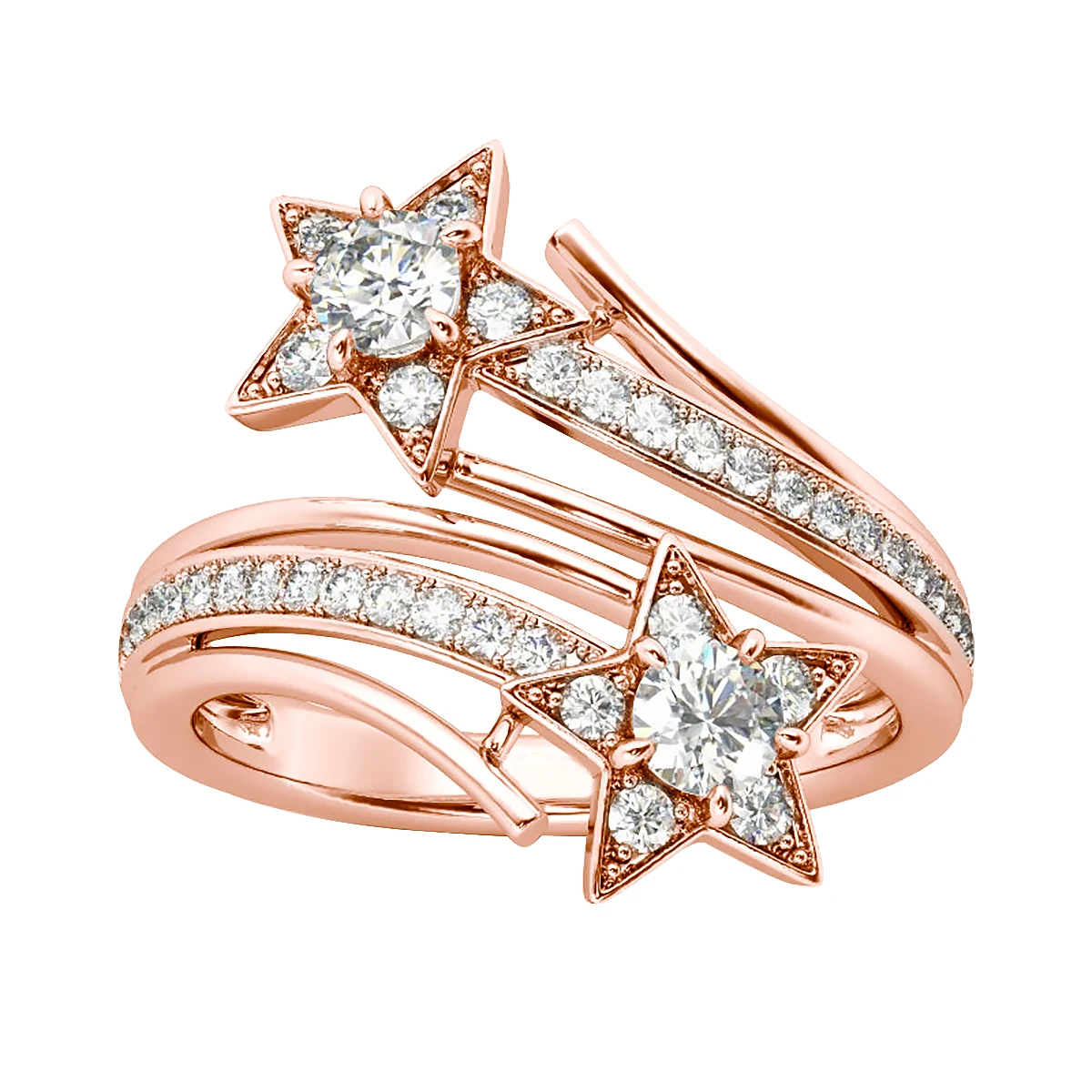 Trendige 18K Roségold Stern-Blumen Moissanit-Ringe für Frauen 925 Silber Wasserdichter Schmuck mit Zertifikat, bestanden den Diamanttester. – Detail 5