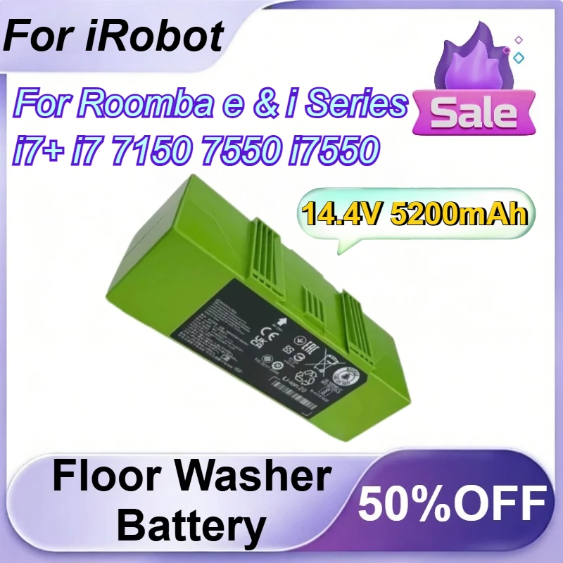 

14.4V 5200mAh Li-ion Floor Scrubber Battery for iRobot Roomba e & i Series i7+ i7 7150 7550 i7550