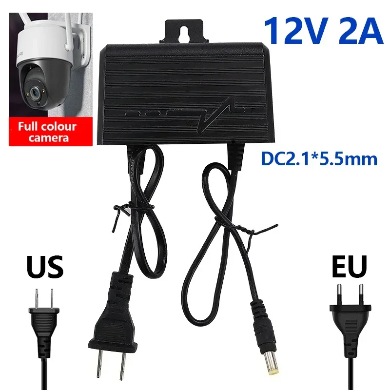 Power Supply 12V 2A 2000mA CCTV Camera Power Adapter Outdoor Waterproof EU US plug Adapter 2.1 x 5.5mm For CCTV Camera Charger