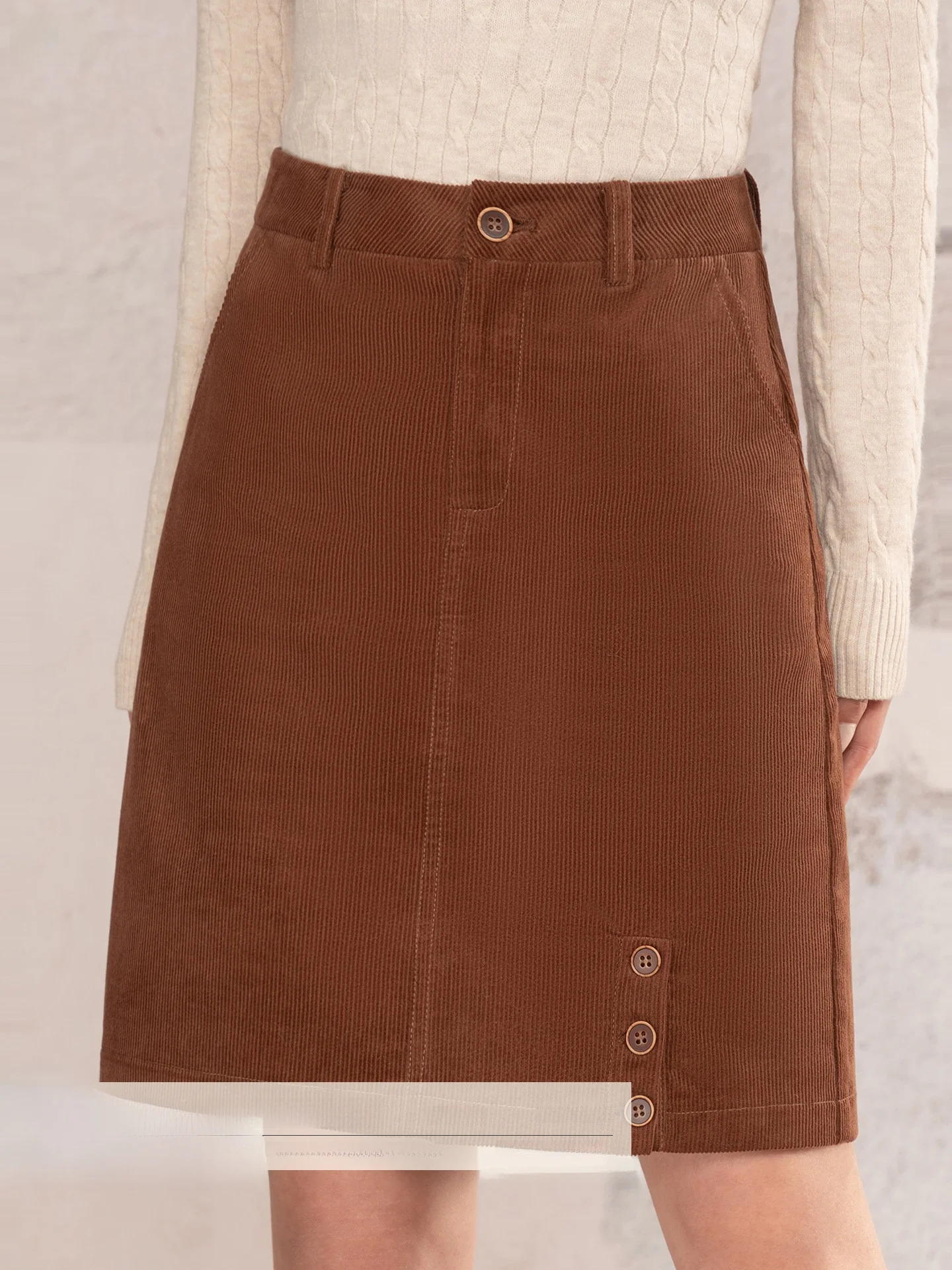 

Heynew Vintage Corduroy f-length Skirt with Button Design High-waist Slimming A-line for Women Winter Artistic Sle Coffe...