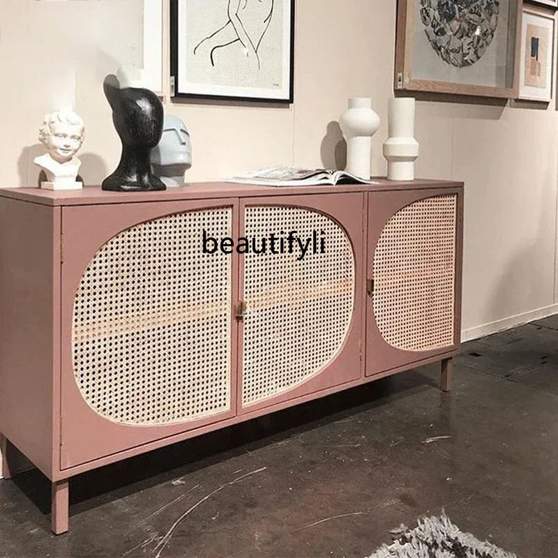 

Q181 l5 lSideboard Cabinet Solid Wood Nordic Home Living Room Storage Cabinet Rattan Creative B & B Locker