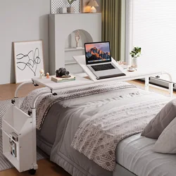 Mobile Overbed Table Heights Adjustable Bed Desk with Wheels, Rolling Computer Desk, Laptop Cart