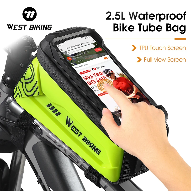 

WEST BIKING bike Bag Frame Front Tube Cycling Bag Waterproof 7.4in Phone Case Touchscreen Bag MTB Pack Bicycle Accessories