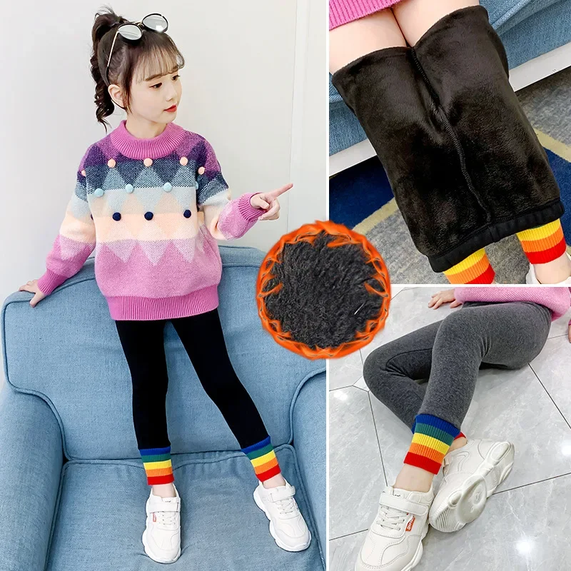 

Girls Leggings Winter Child Clothes Thick Velvet Children's Pants Plus Velvet Cartoon Thickening Baby Girl Outer Wear Warm Pants