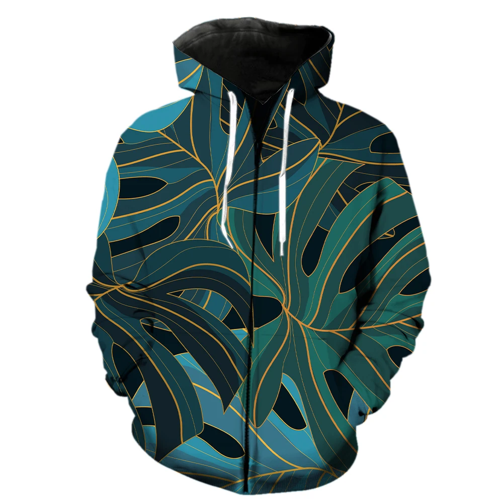 Tropical Plant Leaves Men's Zipper Hoodie Fashion Sweatshirts 3D Printed Spring Hip Hop Streetwear 2022 Hot Sale Cool Unisex