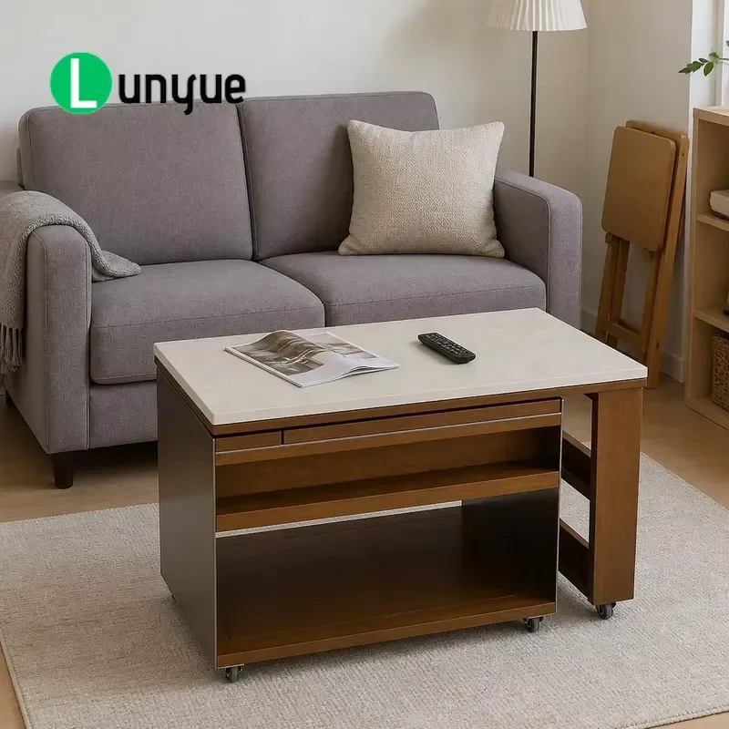 Height Adjustable Coffee Table Boxwood Wood Grain Stone Look With Wheels Drawer Storage For Home Office Living Room Wholesale