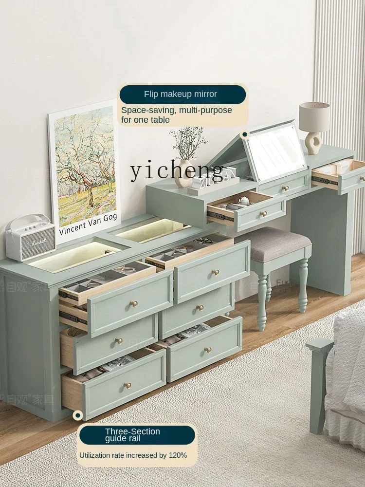 CZ Dressing Table Storage Cabinet Integrated Master Bedroom Cloakroom Jewelry Cabinet with Light Nail Table Retractable