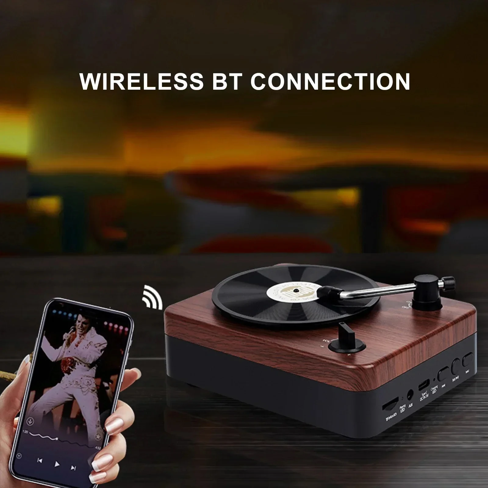 Mini Bluetooth Speaker with AUX IN/TF Card Support Vintage Record Player Style for Portable Wireless Listening