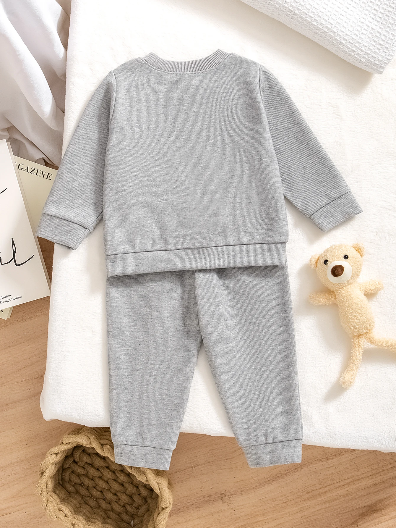 Baby boy hoodie set with bird embroidery pattern long sleeved pants two-piece set.