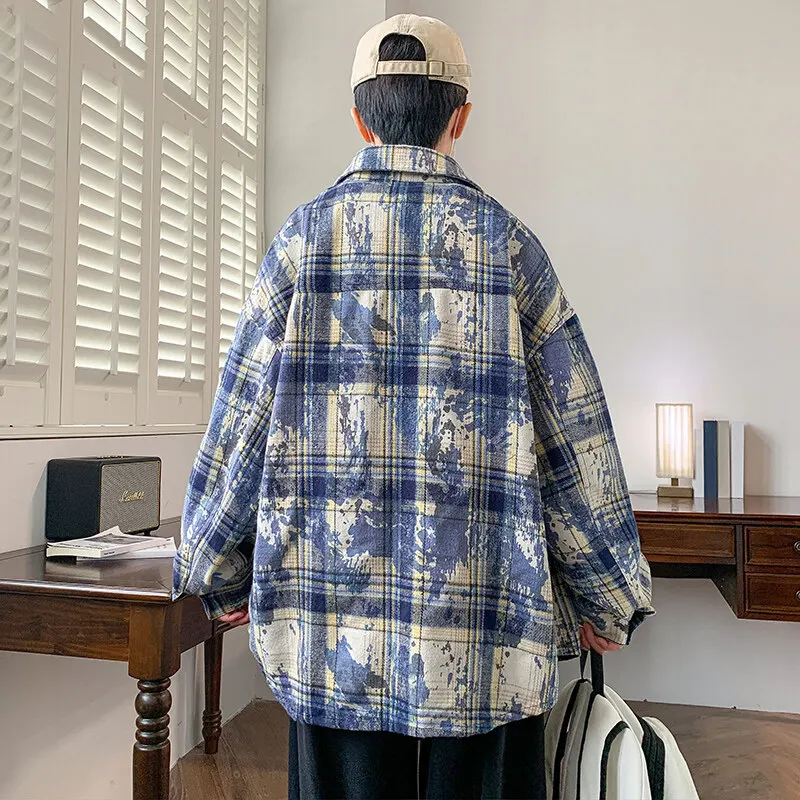 High Quality Men's Long Sleeve Plaid Shirts Jacket 2026 Spring Autumn Loose Button Coats Youth Streetwear Checkered Top Clothing