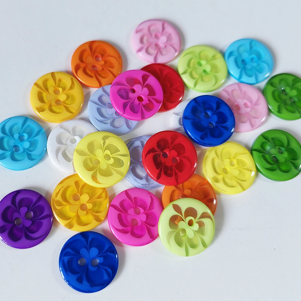 60pcs 20mm 17mm 14mm Mixed Colors 2 holes Flower Pattern Resin Buttons Kids Sweater Cardigan Sewing Accessories Loose Button