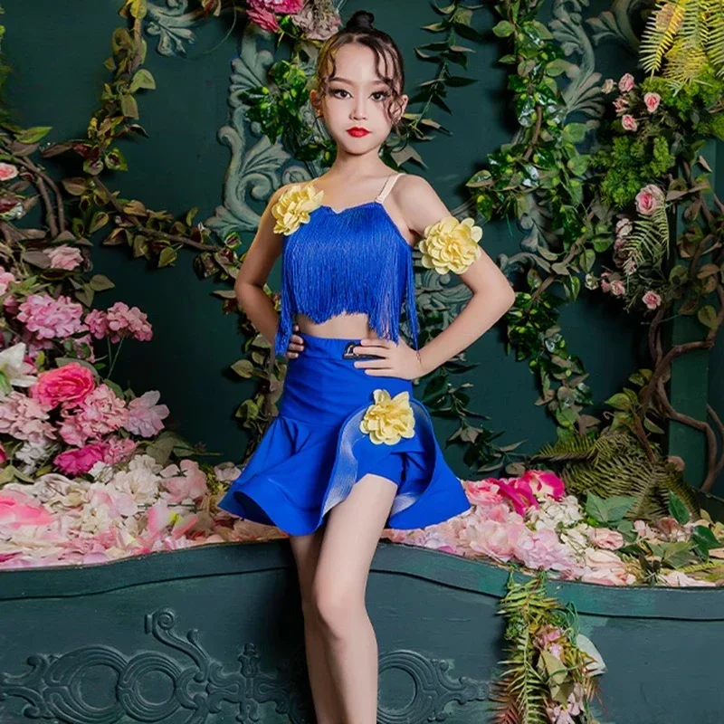 Cha Cha Rumba Tango Latin Dance Costume Girls Samba Ballroom Dance Dresses Dance Skirt Performance Kids Latin Practice Clothes