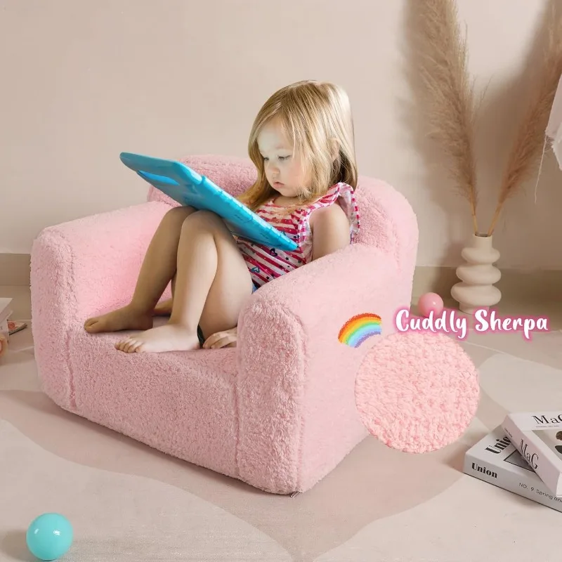 Silla Sherpa suave para niños y niñas, sillón de espuma, color rosa