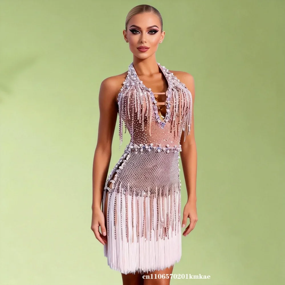 New Latin Dance Costume AB Stone Female Adult Girl High End Customized Super Flash Dress Samba Performance Dress