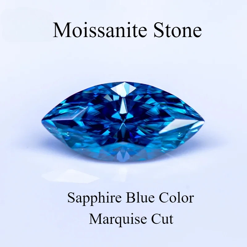 

Moissanite Stone Sapphire Blue Color Marquise Cut Gemstone Lab Grown Diamond For Diy Charms Jewelry Making With Gra Certificate