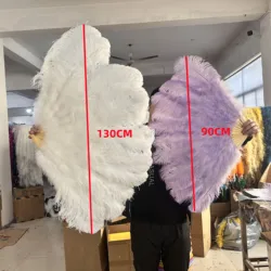 13Bones Retro Big White Ostrich Feather Fan Red Dance Fans Party Wedding Handheld Marabou Plumes Fan Stage Show Props Decoration