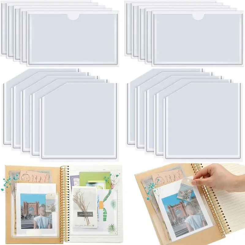 ABJG-Planner Accessories 20 Pcs Adhesive Pockets For Planners Index Card Pocket Folders Self-Stick Clear Holders Ideal