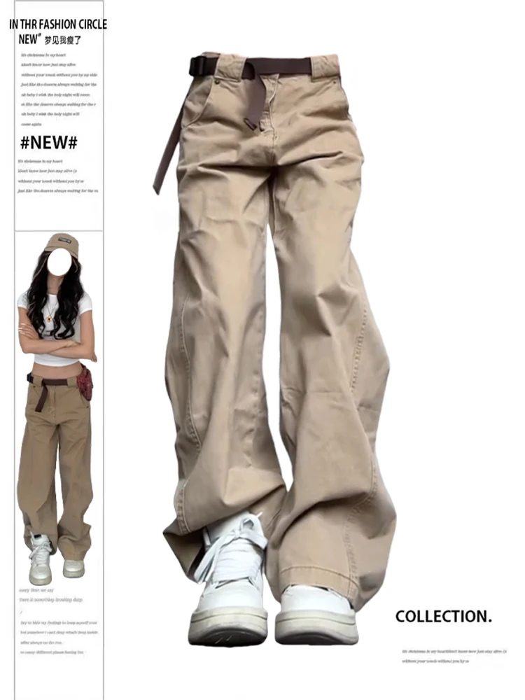 Pantalones largos Vintage de color caqui para mujer, ropa de calle Y2K, Harajuku japonés Grunge, moda coreana de los años 2000, Pantalones High Street