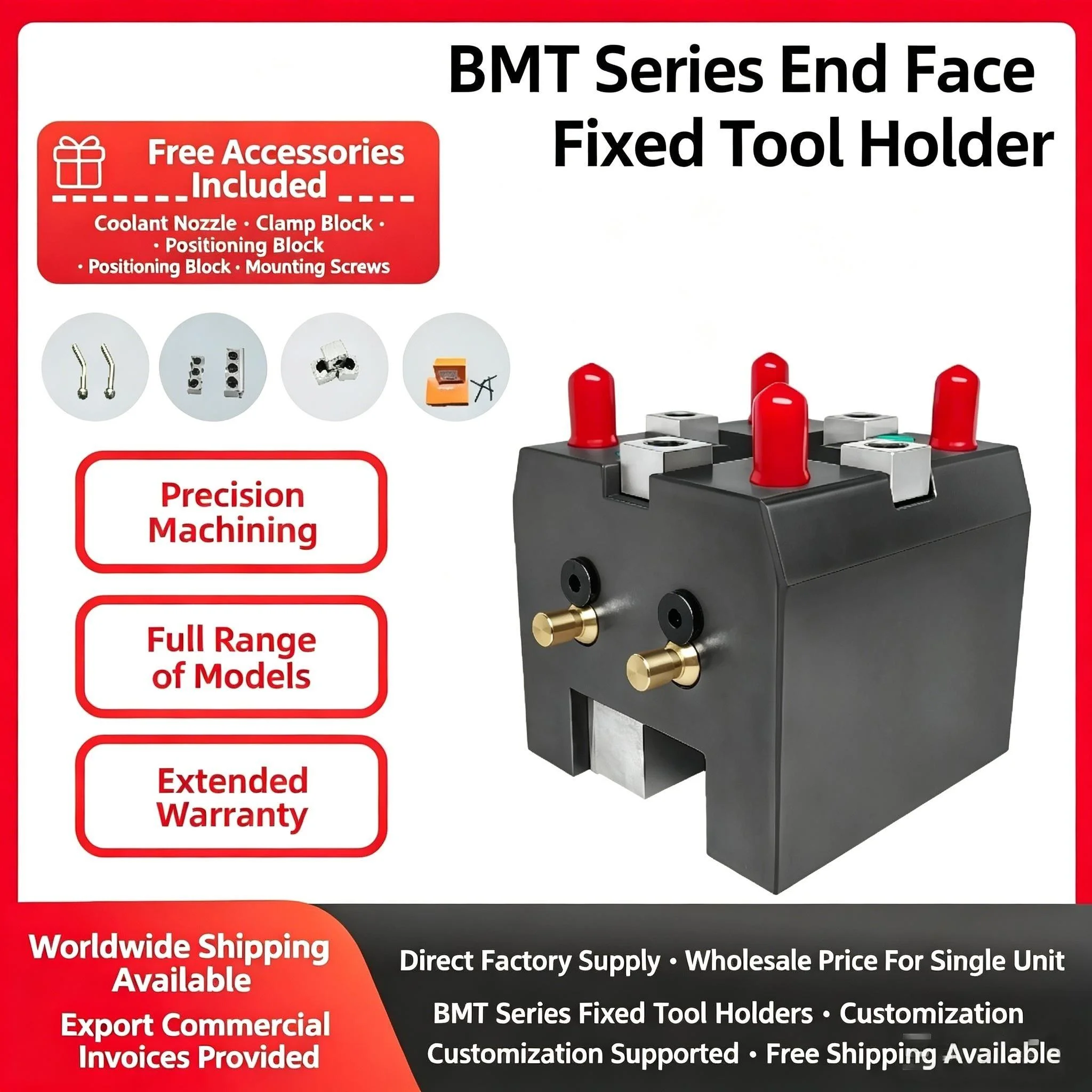 BMT End Face Fixed Tool Holder CNC Lathe Turret Static Tool Block BMT40 BMT45 BMT55 Precision Machining With Free Coolant Nozzle