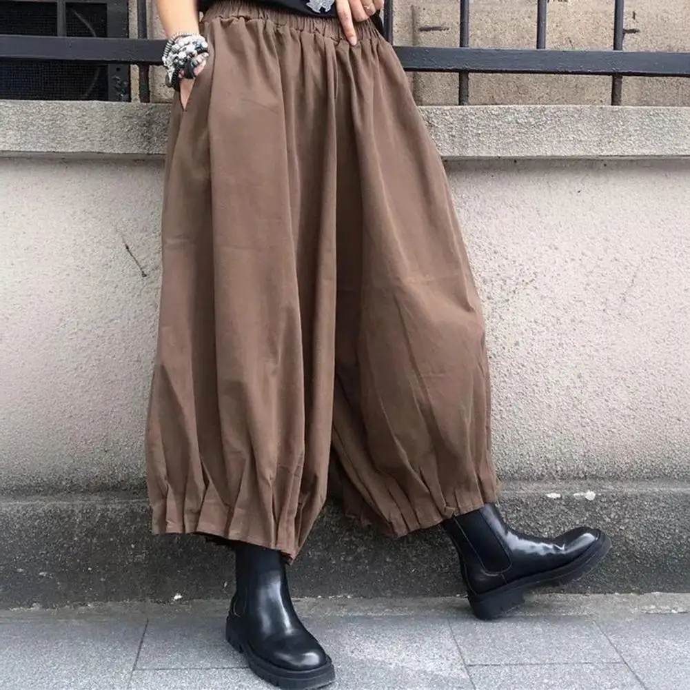 Soft Fabric Women Trousers Women’s High Waist Wide Leg Trousers with Pockets Elastic Bloomer Pants Loose Fit Solid Color Work