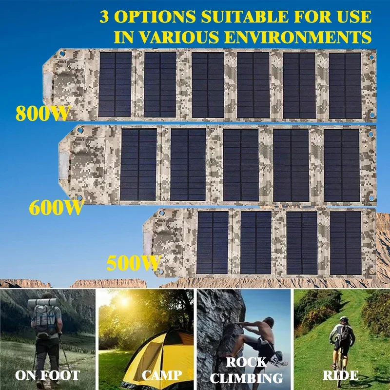 

500W-800W Heavy Duty Solar Panel - Waterproof Foldable Design w/5V USB for Camping, Travel & Emergency Charging